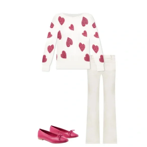 NWT Shimmer Heart Boatneck Sweater White & Pink Size XS - Picture 4 of 6